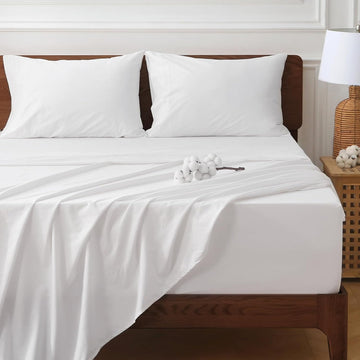 Extra Deep Pocket King Sheet Sets Fits 18"-24" in Deep Mattress -100% Cotton King Sheet Set,White Hotel Crisp Soft