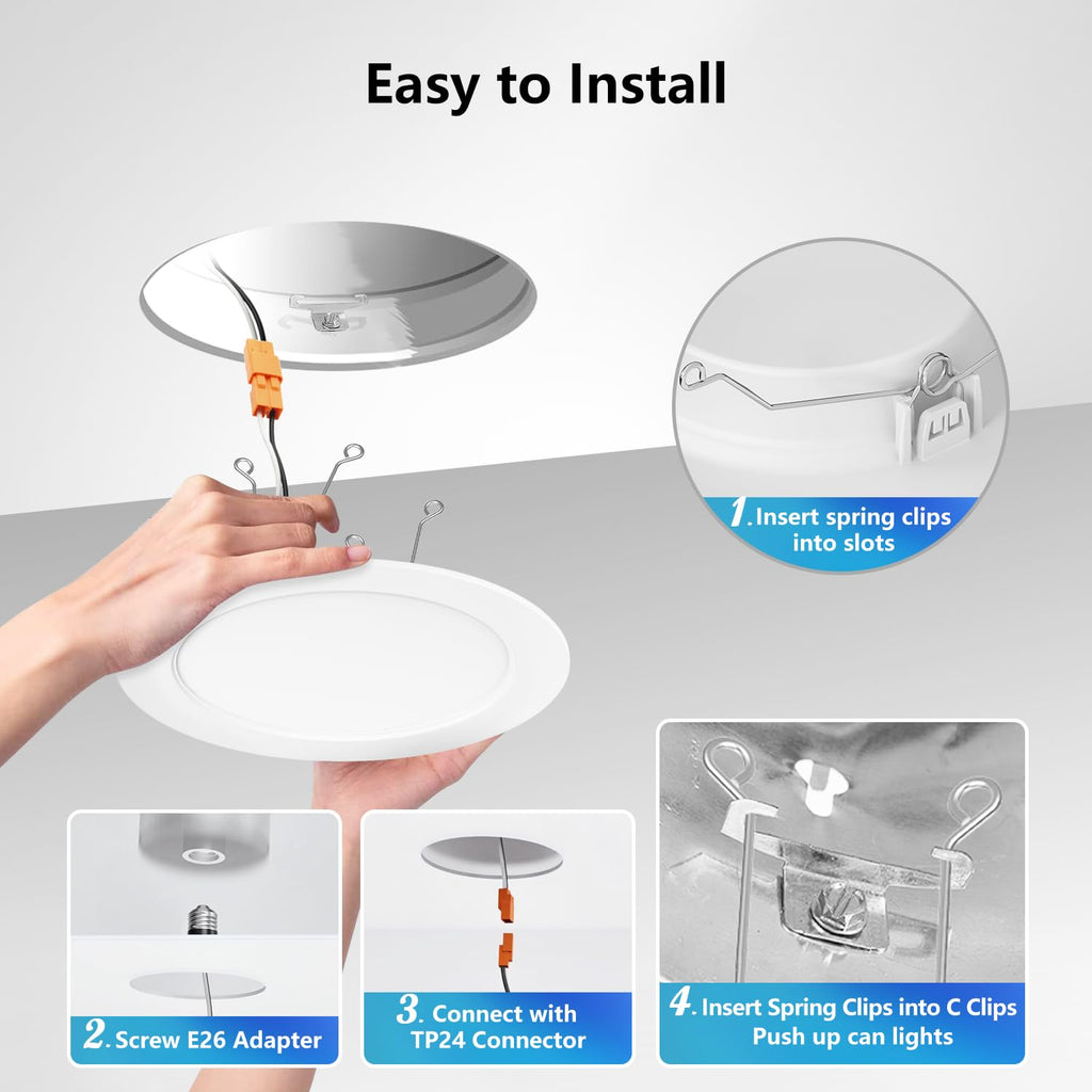 6 Inch Recessed Lights, 5CCT LED Can Lights, Dimmable, 6 Pack,White