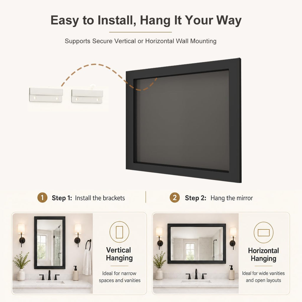 24x36 Matte Black Bathroom Vanity Mirror for Over Sink