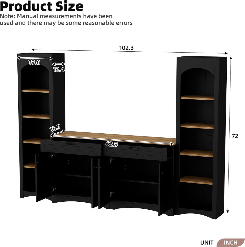 Modern 3 Piece TV Stand with 2 Bookshelves for TVs up to 70'', Mid-Century Solid Wood Entertainment Center with