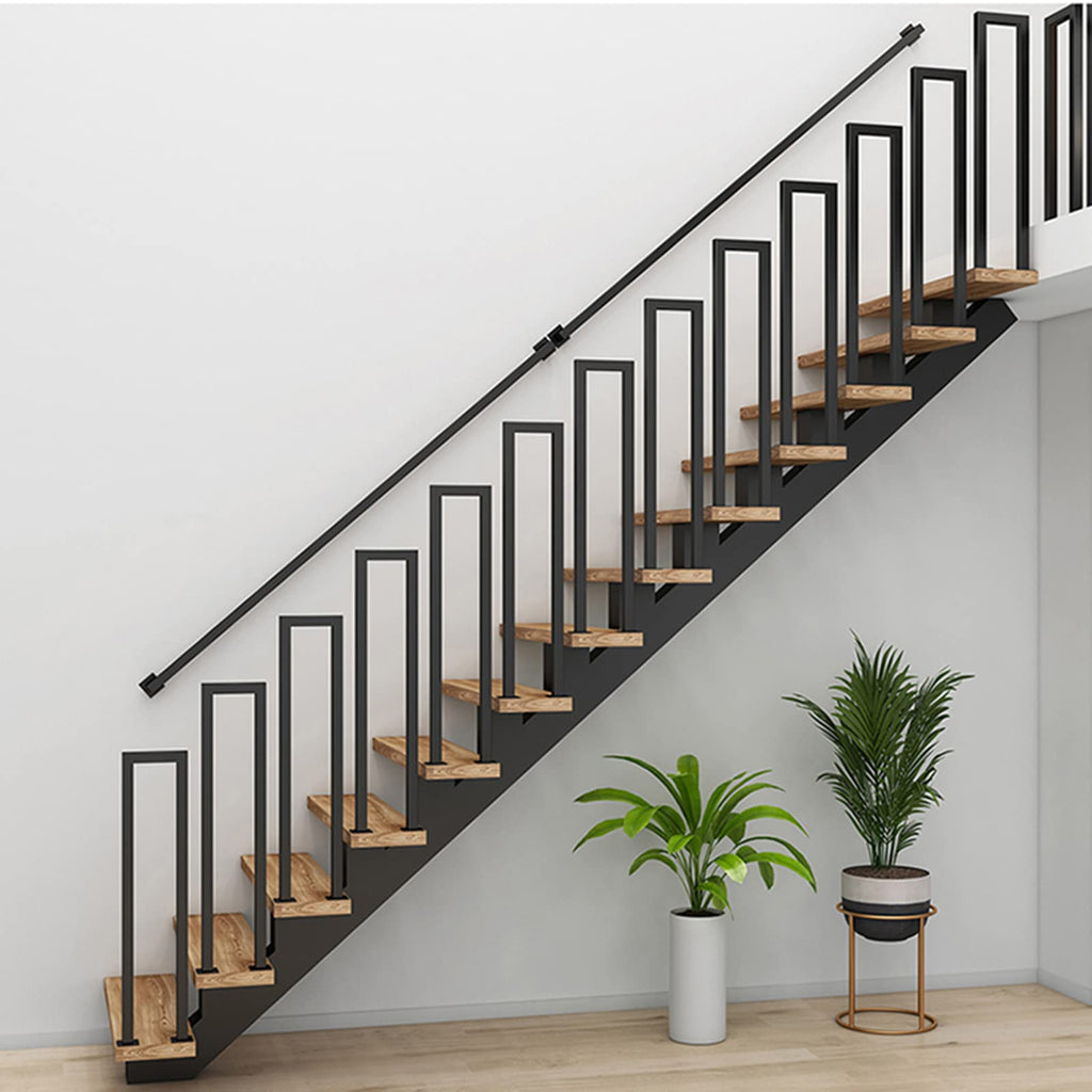 4FT Black Iron Hand Railing, Sturdy Safety Staircase Handrails Wall Mount, 500lbs Load Capacity Industrial Iron