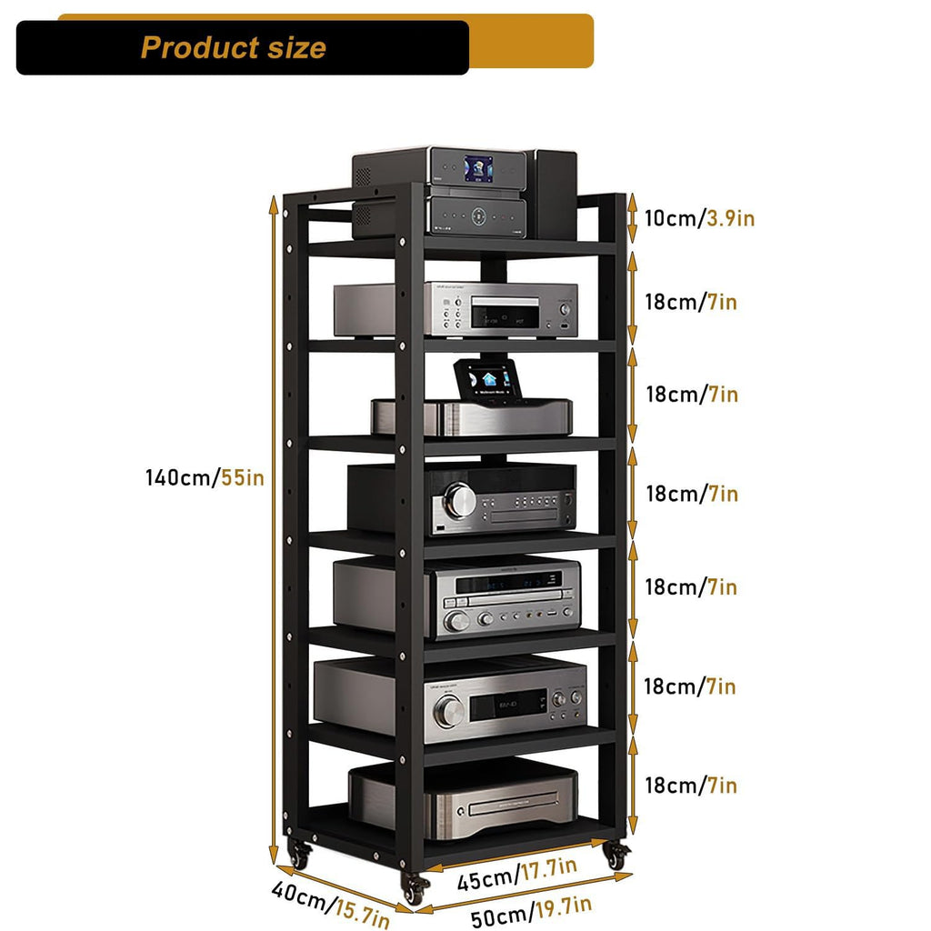 7 Tier AV Media Stand, 55in Audio Rack Tower Stereo Components Cabinet