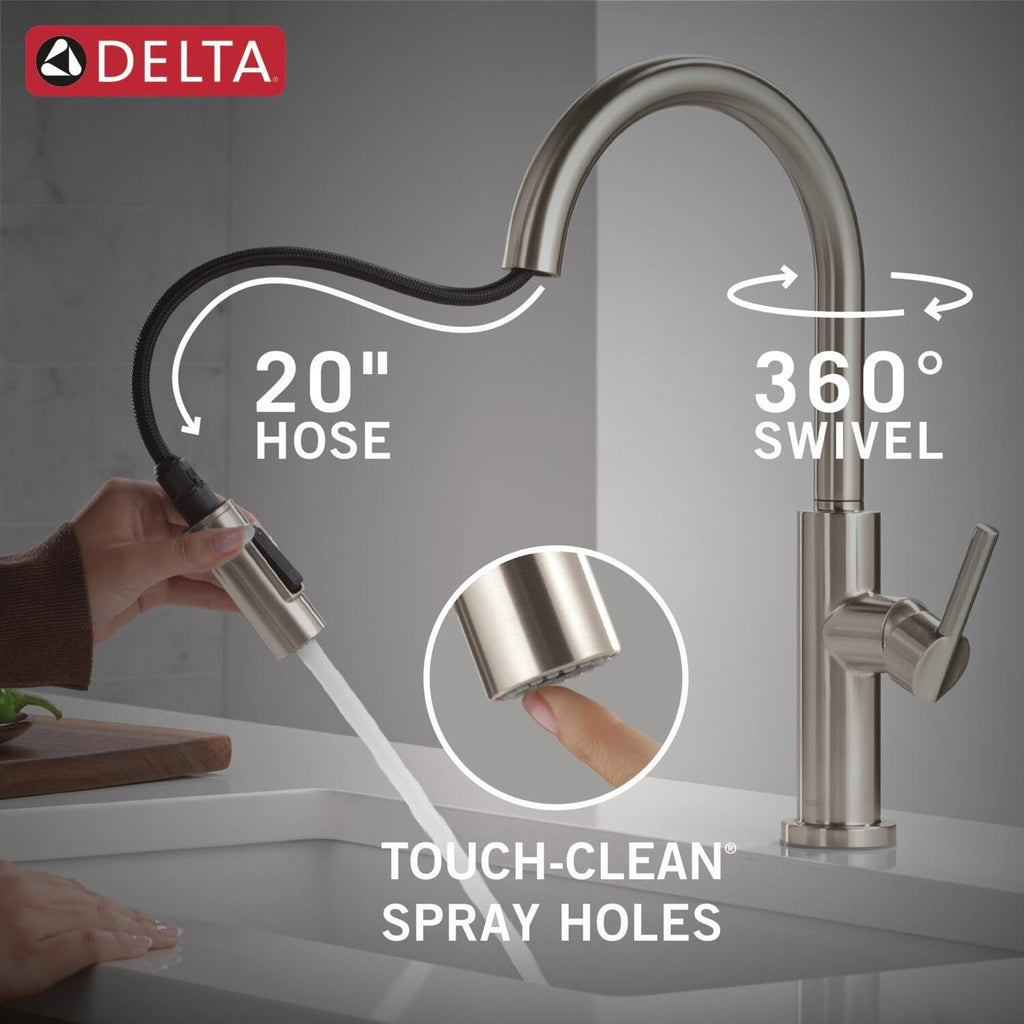Nicoli Brushed Nickel Kitchen Faucet with Pull Down Sprayer, Modern Single Hole Kitchen Sink Faucet, Single Handle