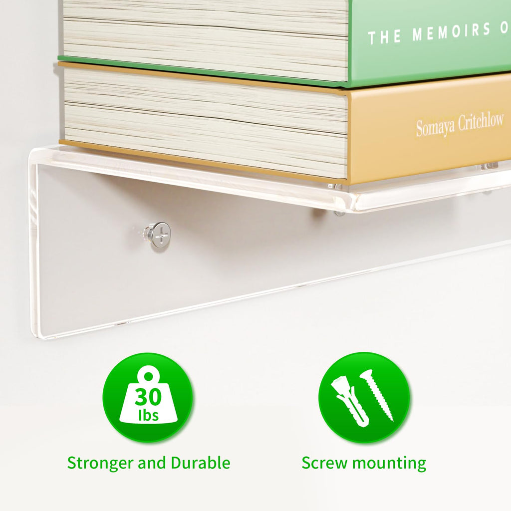 2 PCS 24" Acrylic Floating Shelves, Clear Shelf for Wall Display