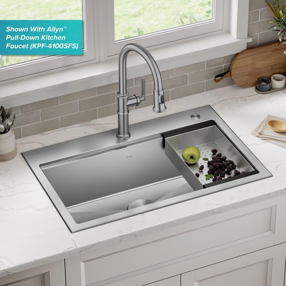 Kore 32-Inch Drop In/Undermount Workstation 18 Gauge Single Bowl Stainless Steel Kitchen Sink with Accessories