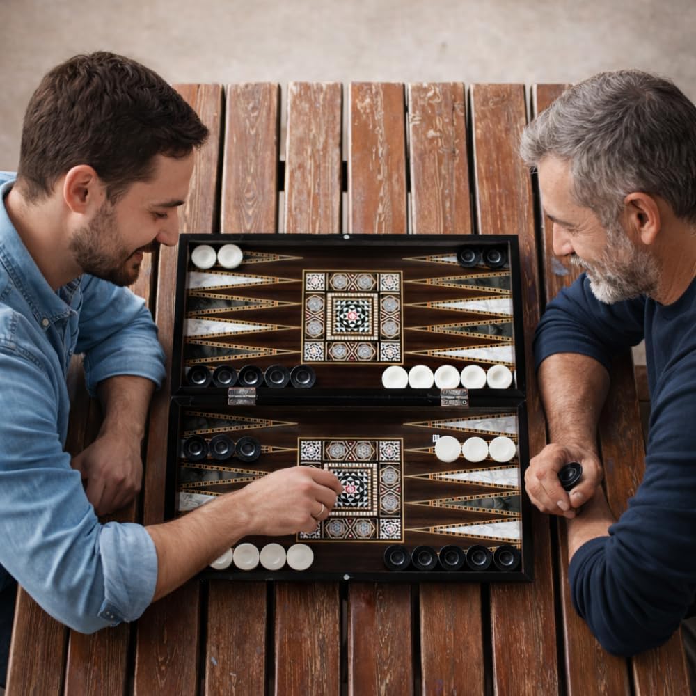 Park&Oz Pearl Premium Turkish Backgammon and Checkers Set 19 Inch Handmade 2 in 1 Wooden Board Game with Glossy