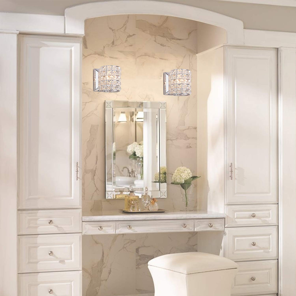 Modern Chrome Crystal Wall Sconces, Elegant Bathroom Vanity Wall Light Fixtures Bedroom Bathroom Hallway Entryway