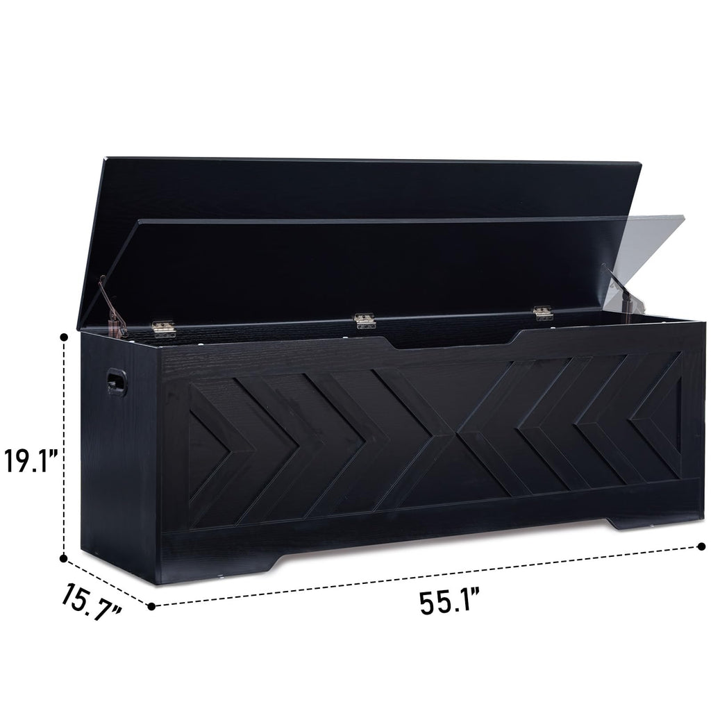 55.1" Storage Bench, Extra Large Entryway Bench with Storage, Storage Chest with 2 Safety Hinges, Blanket Storage, Shoe