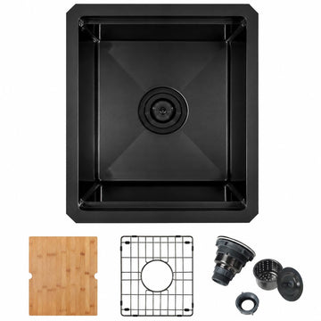 15x17 Black Undermount Bar Sink, 16 Gauge T304 Stainless Steel Sink