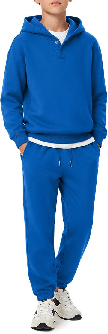 Boys 2 Piece Outfits Sweatsuit Snap Button Hoodie and Sweatpants