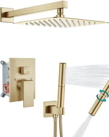 Shower System with Rain Head and Handheld,12-Inch,Brushed Gold