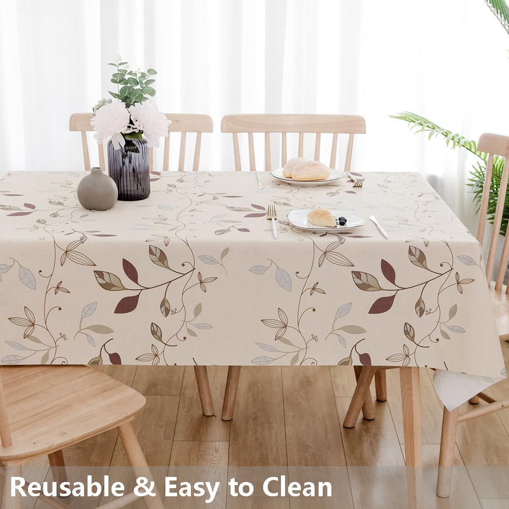 Heavy Duty Vinyl Tablecloth Beige Plastic Table Cloth Waterproof Wipeable Oilcloth Plastic Tablecloths for Rectangle