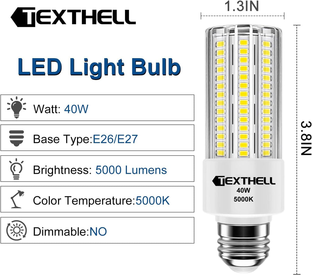 40W LED Light Bulb 5000 Lumens Corn Light Bulbs 300W Equivalent E26 Base Led Corn Light 5000K Daylight White Bright