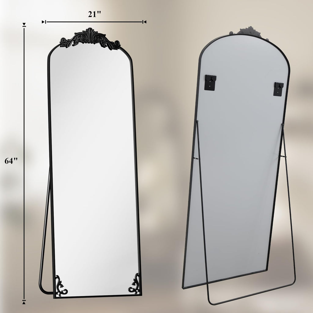 64"x21" Vintage Full Length Mirror, Arched Standing Mirror