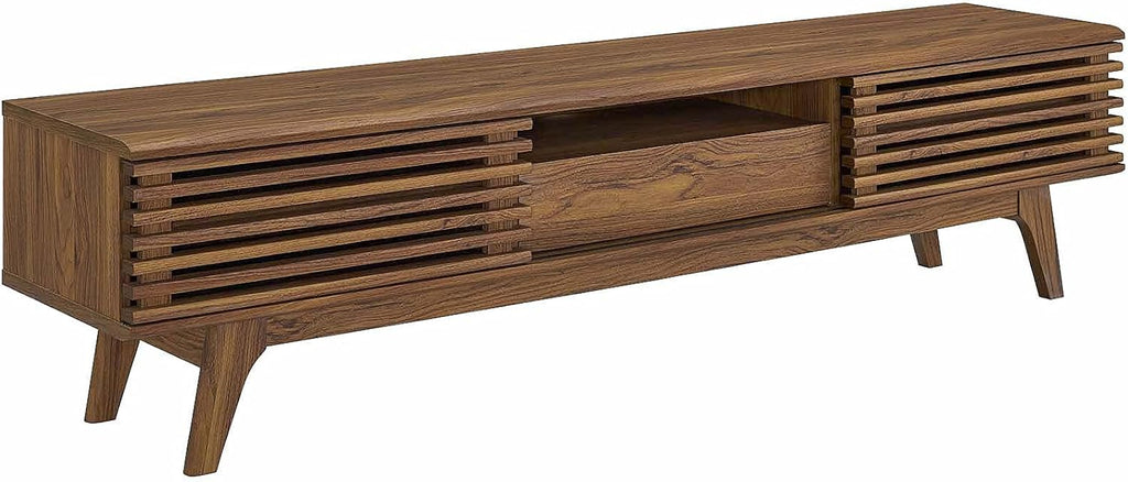 Render 70" Mid-Century Modern Low Profile Entertainment TV Stand, 70 Inch, Walnut Walnut