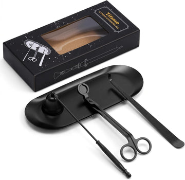 4-in-1 Stainless Steel Candle Care Kit for Candle Lovers, Black - Set of 4
