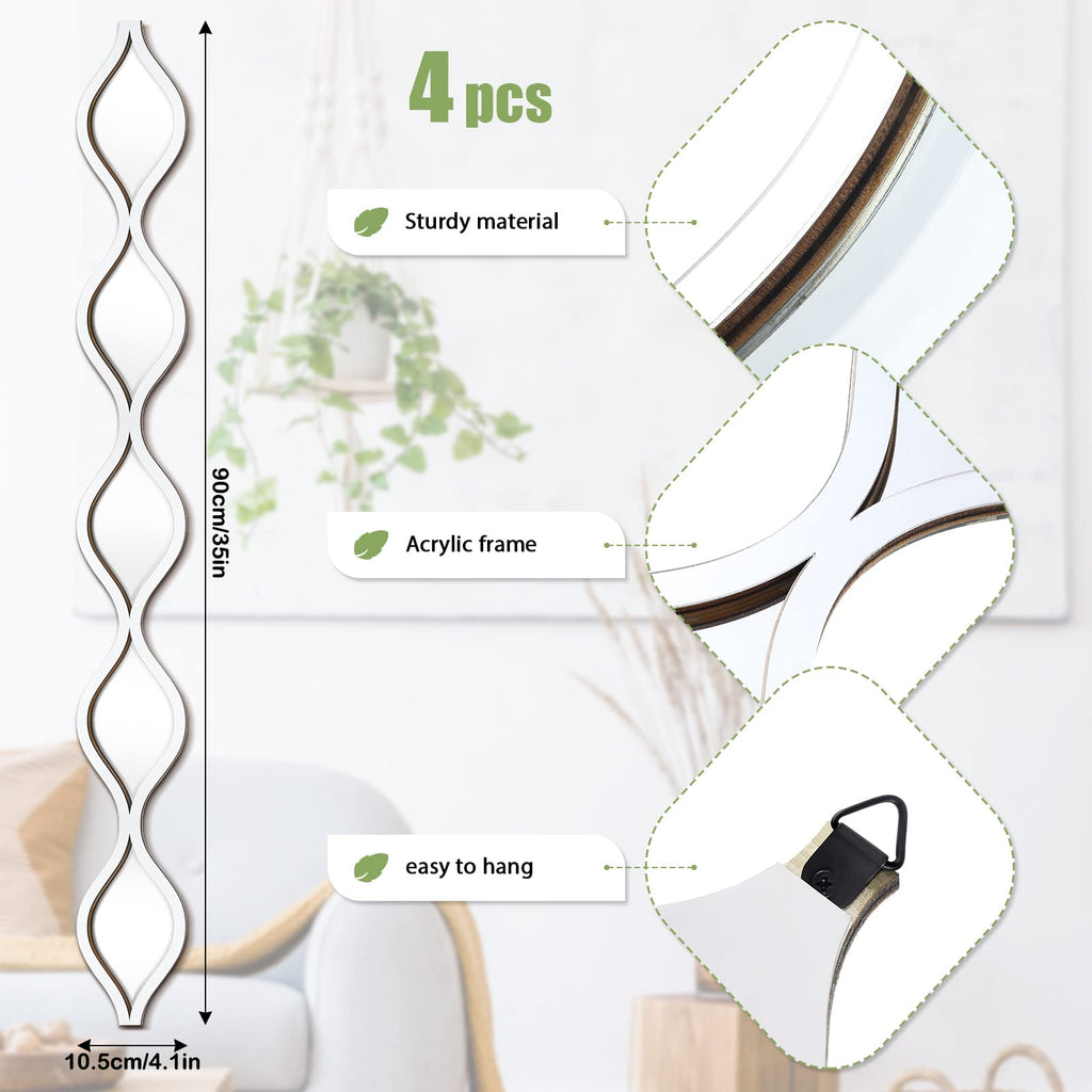 4 Pcs Teardrop Mirror Wall Art Decorative Mirror Wall Decor, Silver