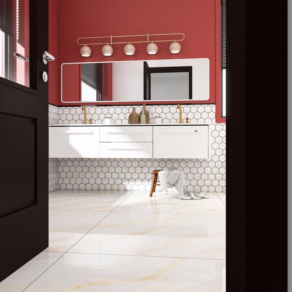 Milano 4" Calacatta Gold Look Hexagon Porcelain Tile Matte Finish for Floor Wall Kitchen Backsplash Bathroom Shower