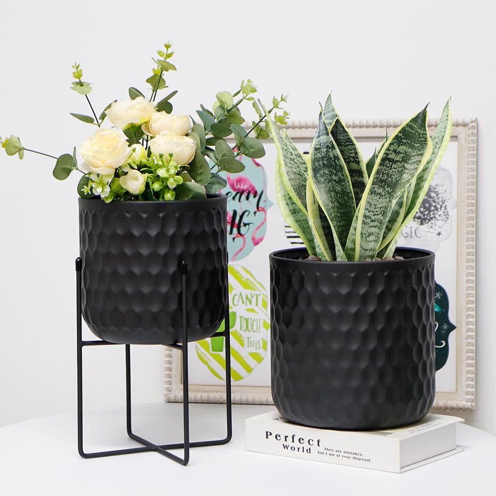 Set of 2 Planters with Stand Indoor Otdoor Metal Plant Stand 8 * 8 &7 * 7 "Modern Planters Flower Pots Corner Kitchen