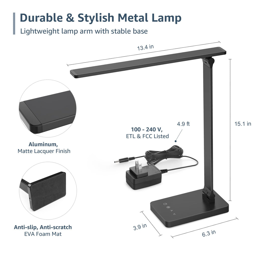 LED Desk Lamp, 9.5W 750LM Touch Desk Light, Black
