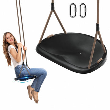 Black Rope Swing Seat for Adults and Toddler, Heavy Duty Tree Swing with Ergonomic Design, Height Adjustable for Indoor