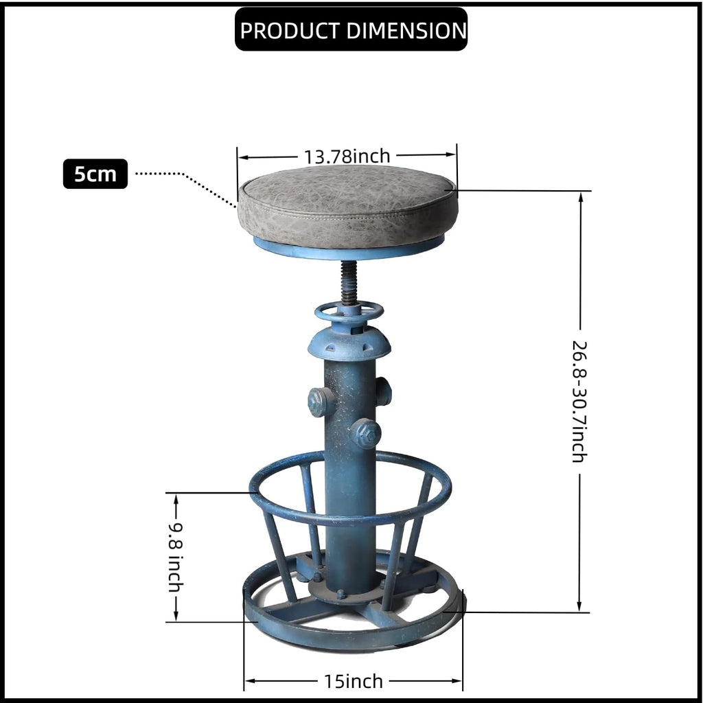 Industrial Bar Stool with Cushioned PU Seat 24.8-30.3inch Height Adjustable Vintage Counter Stools Island Farmhouse
