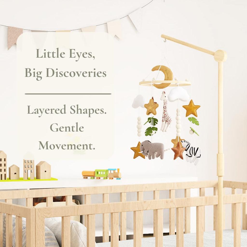 Baby Crib Mobile, Felt Giraffe, Elephant and Zebra