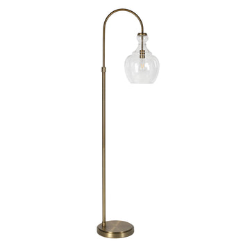 Arc Floor Lamp with Glass Shade in Brass/Seeded, Floor Lamp