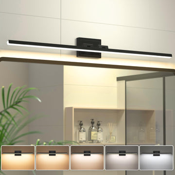 Modern Bathroom Vanity Light 48 inch, Rotatable, 30W Dimmable 5CCT Led Bathroom Light Fixture Over Mirror, Black Bar
