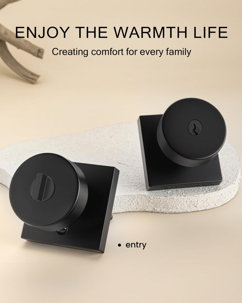 Entry Door Knob with Lock and Key - Zinc Alloy Matte Black Front Door Lockset or Interior Use