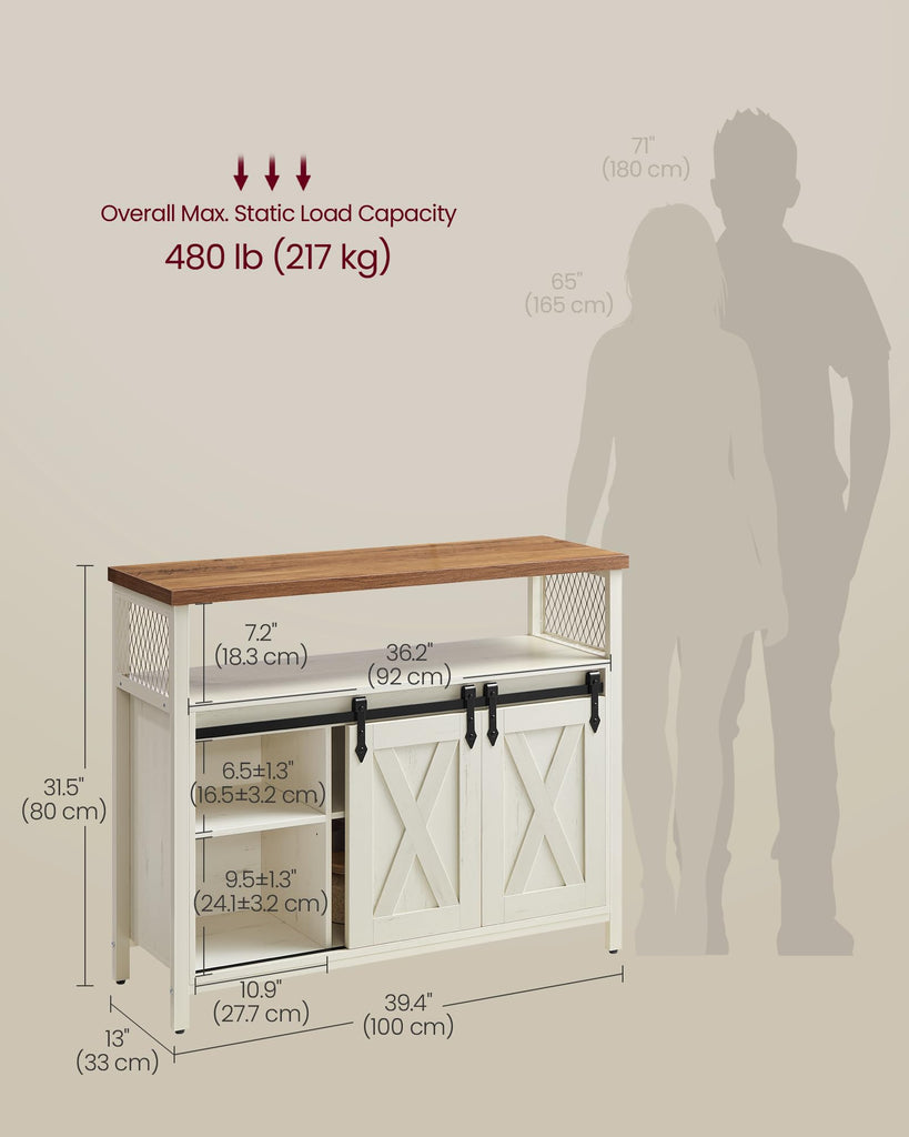 Buffet Cabinet, Coffee Bar with 2 Sliding Barn Doors