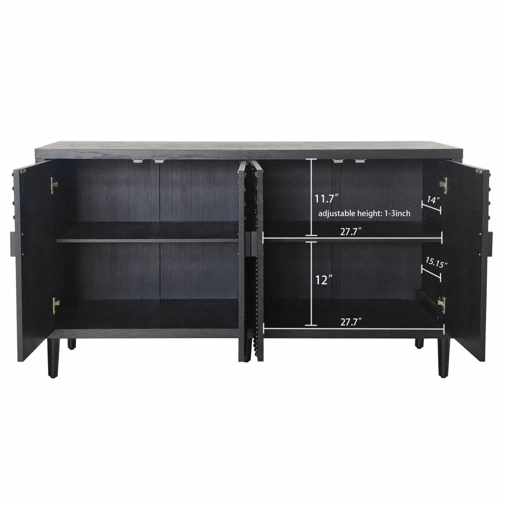 60" Sideboard Buffet Accent Cabinet, Antique Black Entryway Table with Storage Wood Credenzas Home Bar, 4 Doors &