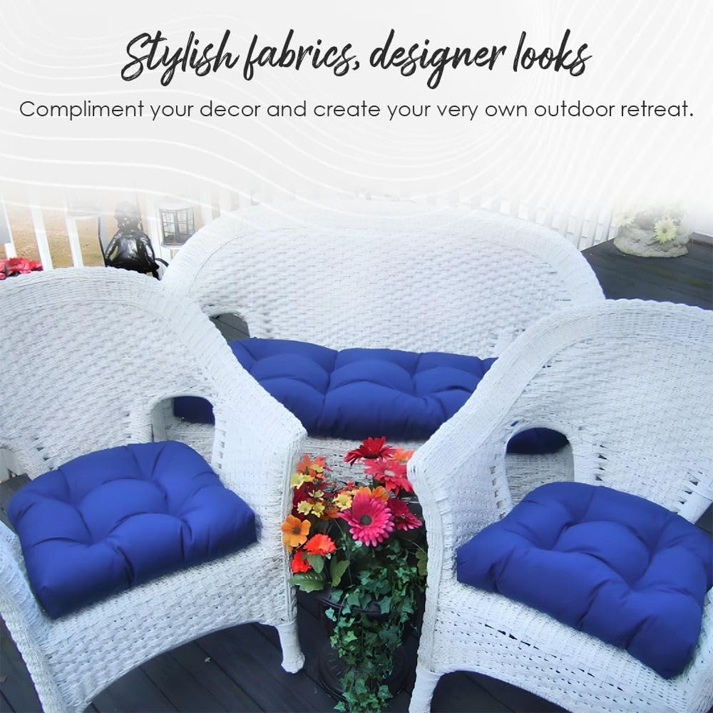 Tufted U-Shape Wicker Seat Cushions Set of 2 | 22" x 22" | Water & Fade-Resistant Spun Fabric | Outdoor Chair