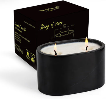 Scented Candle | Natural Black Marble Vessel |Soy Wax | 2 Cotton Wicks |Non Toxic | 10oz| 50 Hours| Warm Glow | Home