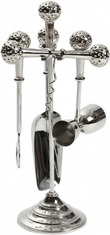 Industrial Barware Bar Tool Holder Organizer Rack Stand Stainless Steel Freestanding Design with Stable Round Base - Set of 4