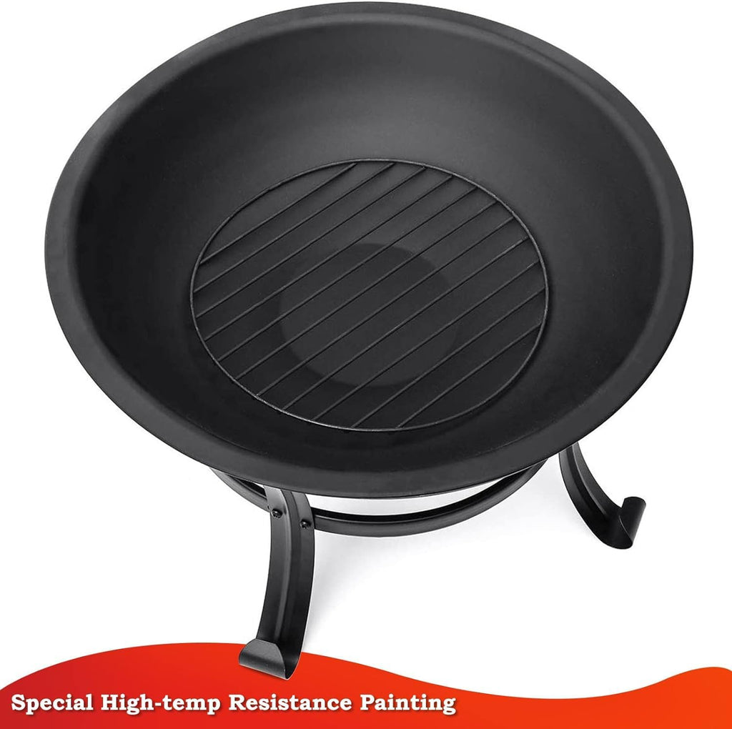 22 inch Fire Pit for Outside Outdoor Wood Burning Small Bonfire Pit Steel Firepit Bowl