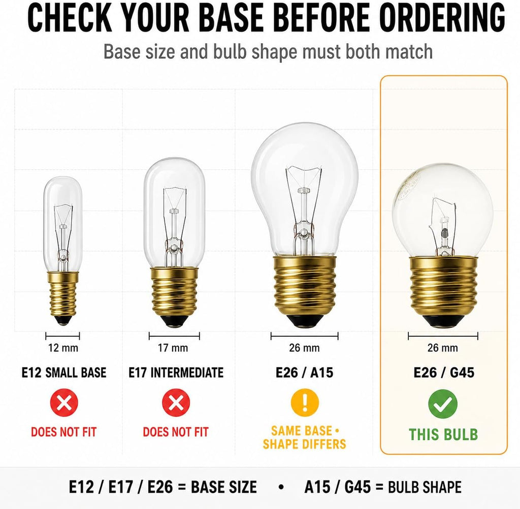G45 High Temp Oven Light Bulb, 40 Watt 120V 570 °F, 2-Pack