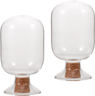 Glass Match Cloche Decorative Match Jar Holder with Cork Lid - Set of 2