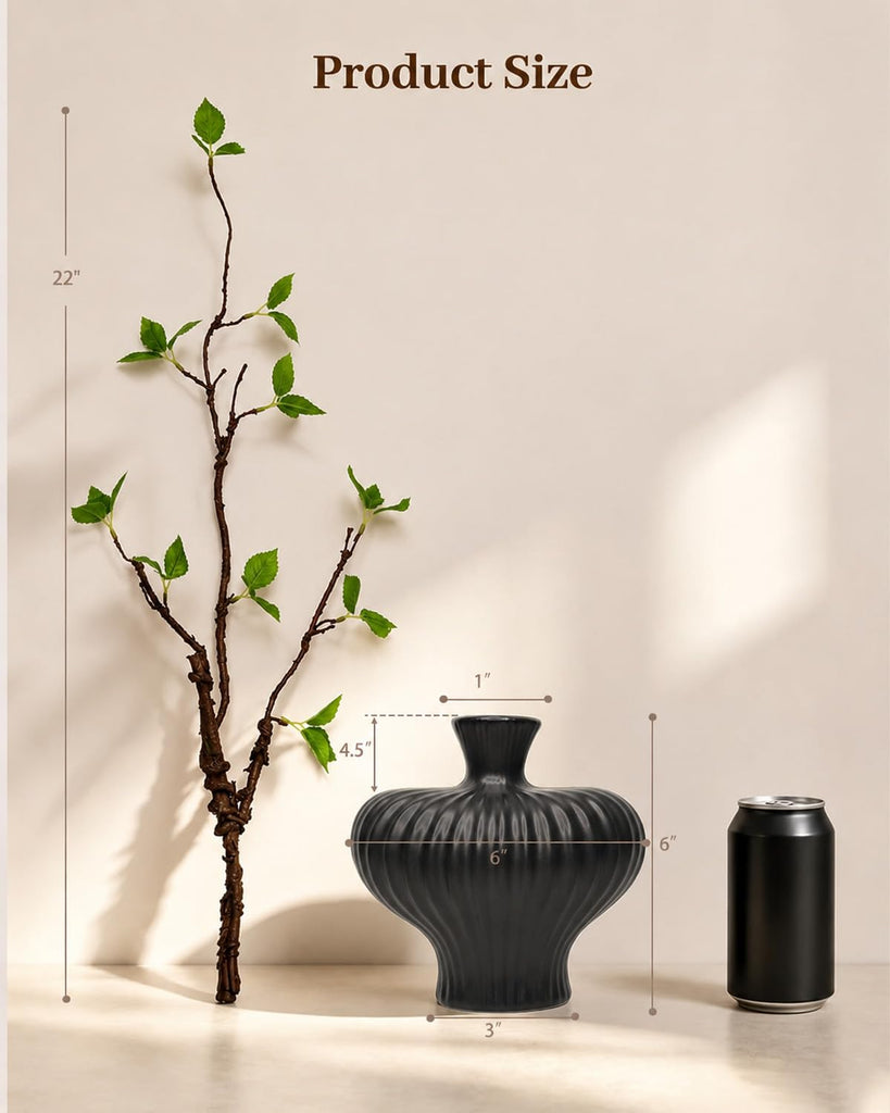 Heart Shaped Vase with Artificial Branch Set, 1 pcs Artificial Stem in Black Ceramic Vase, 22" Fake Plants &