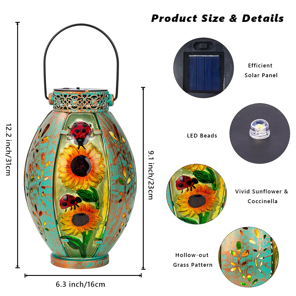 Solar Lantern Outdoor Waterproof, Hanging Solar Lantern Garden Yard Decor, Sunflower Garden Decor, Sunflower Gift for