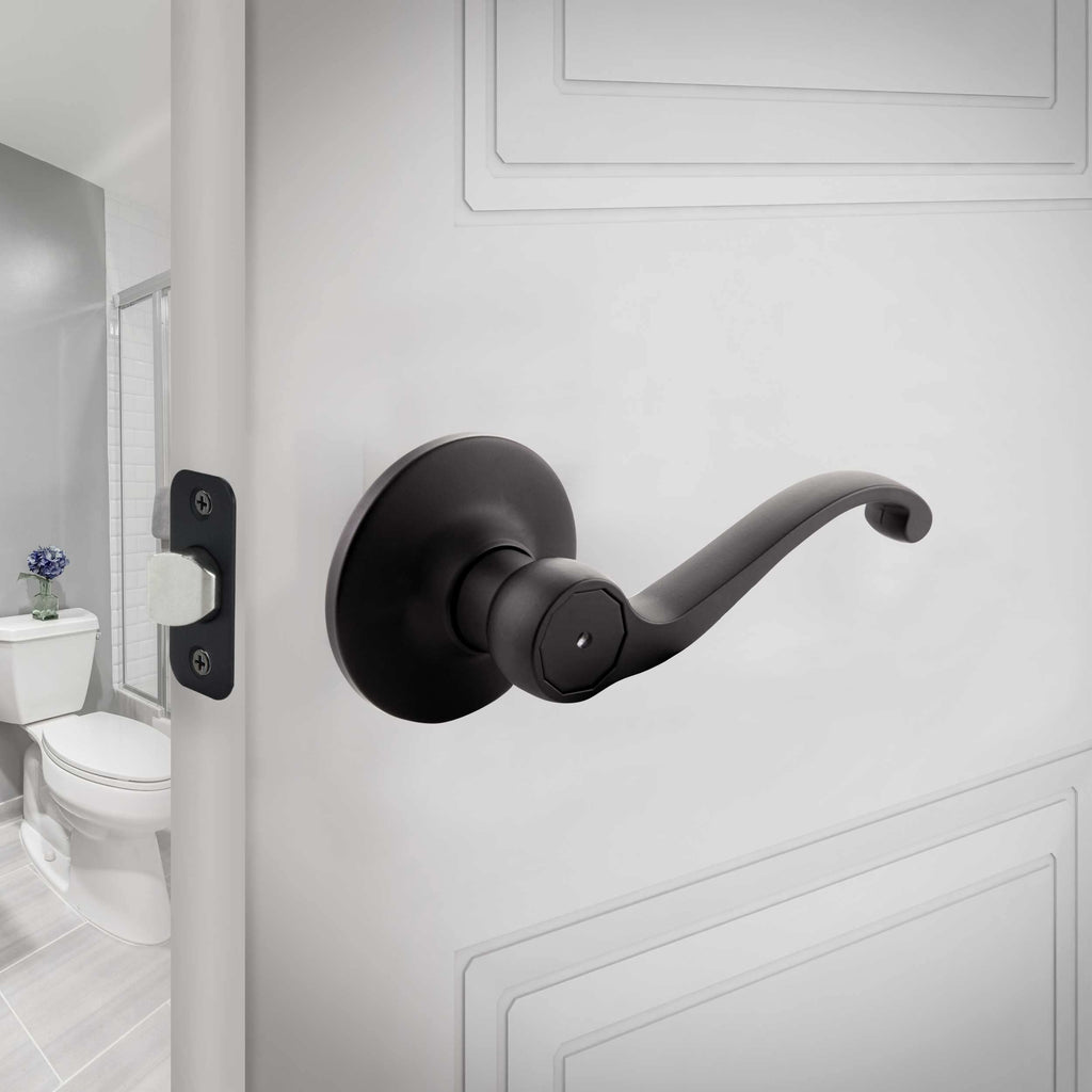 Scroll Privacy Door Lever, Matte Black