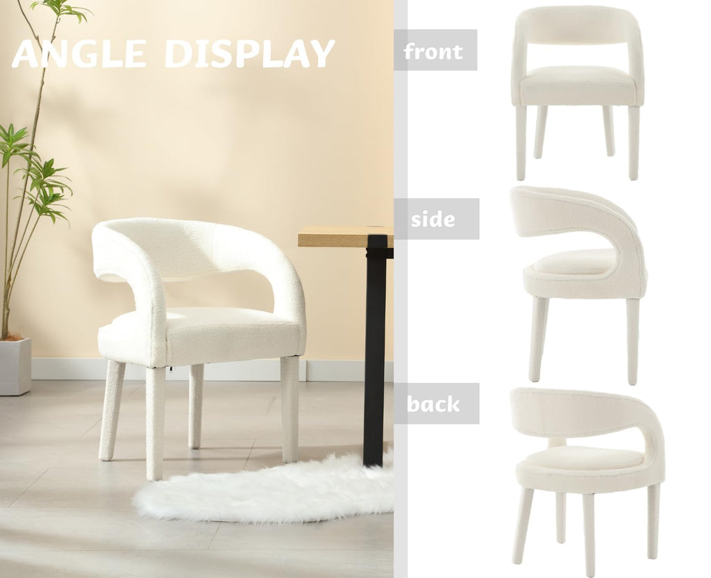 White Upholstered Dining Chairs Set of 2 Modern Kitchen & Dining Room Chairs Kitchen Chairs with Arms/Open Back Comfy
