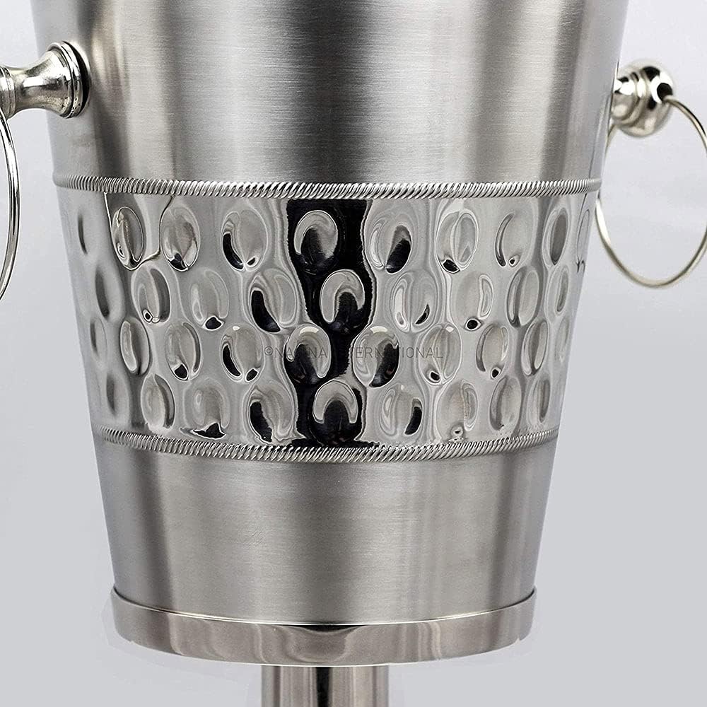 Deep Hammered Brushed Nickel Plated Majestic Wine & Ice Bucket with Steel Bucket Stand | Wine Chiller On Stand