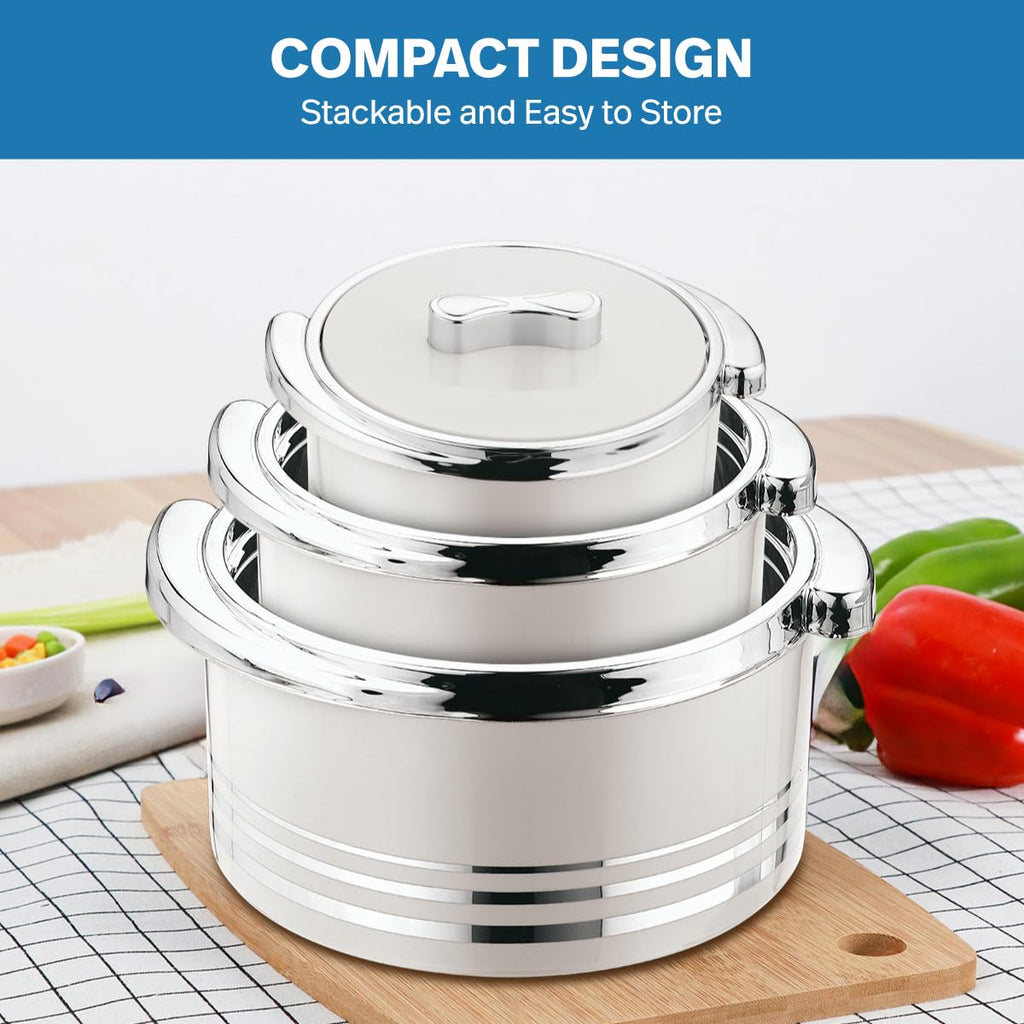 Insulated Casserole Dish with Lid 3 pc Set 3.7/2.6/1.5 qt. Hot Pot Food Warmer/Cooler -Thermal Soup/Salad Serving