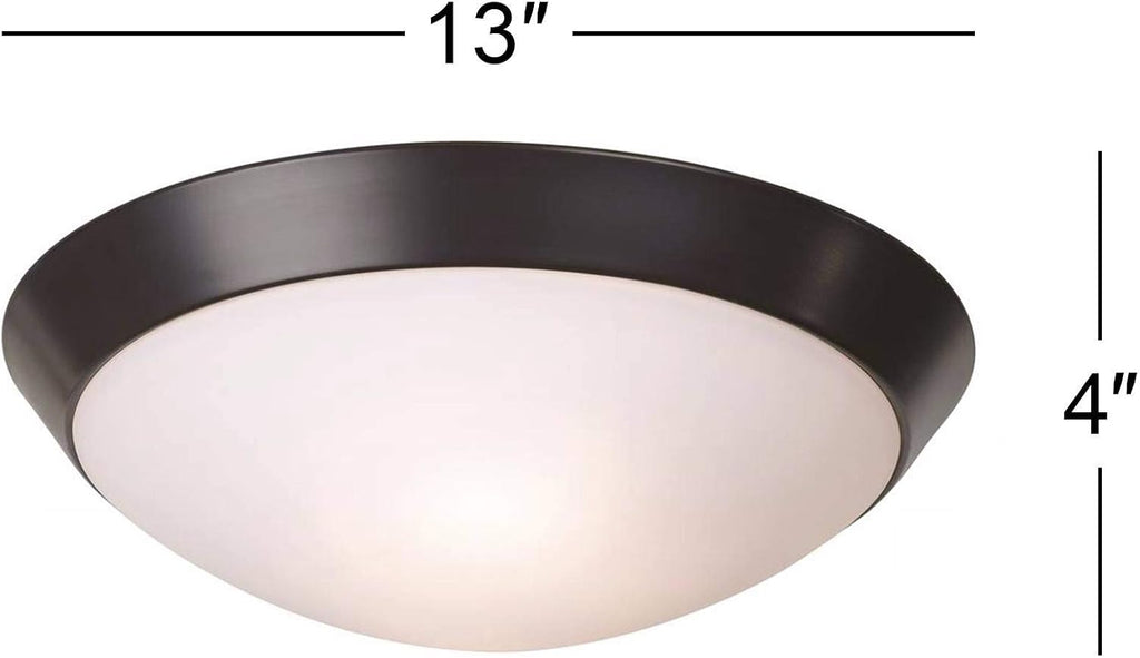 13 Inch Oil-Rubbed Bronze Flush Mount Ceiling Light - 2 Light Frosted Glass Dome, Low Profile
