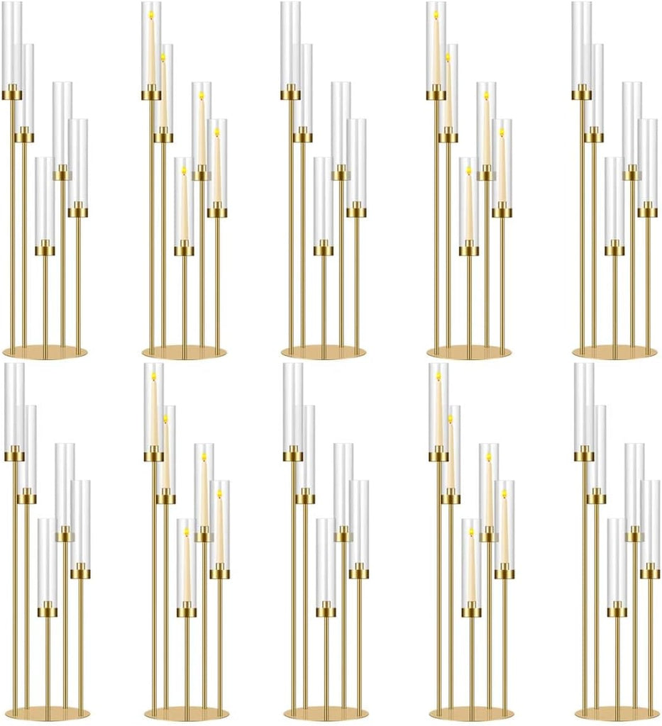 35in 10 Set Gold Candelabra Candle Centerpieces for Tables Candlesticks Holder Wedding Centerpieces Table Decorations