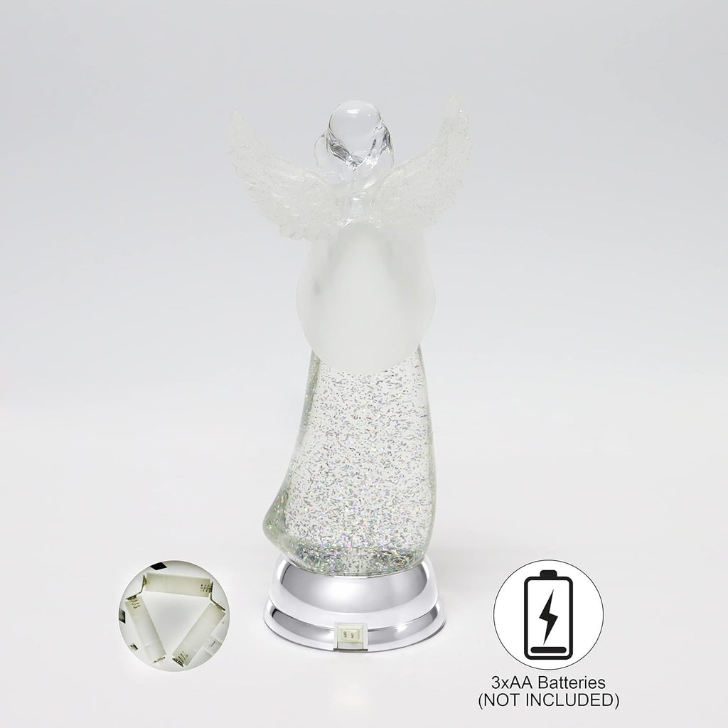 Christmas Angel Snow Globe Water Spinner LED Light Battery Operated Glitter Angel Figurine 12.8" Tabletop Christmas