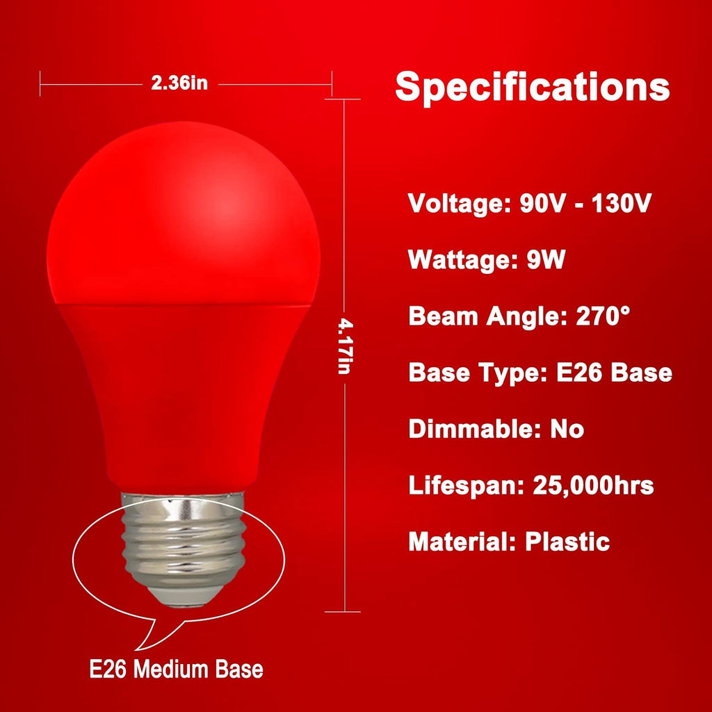 LED Red Color Light Bulb - A19 E26 Base, 9W (60W Equivalent)