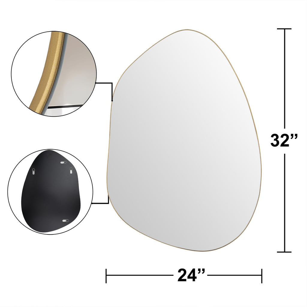 Irregular Asymmetrical Wall Mirror, 32x24 Inch Gold Mirror