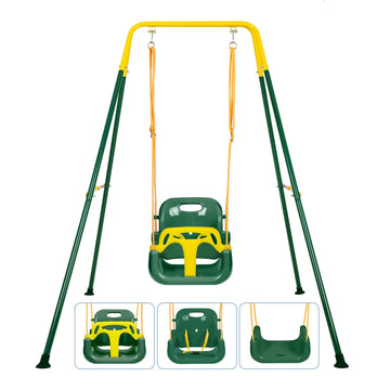 3-in-1 Toddler Swing Set, Safe & Durable Design for Ages 1-10 Years